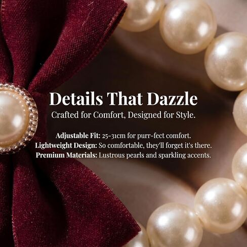 Fashions Dog Collar – Pearl Cat Collar, Diamond Cat Collar and Pet Jewelry Necklace for Puppies and Cats, Party, Photo Shoots, Weddings, Outdoor and Indoor Accessories (25-31cm) in Saudi Arabia