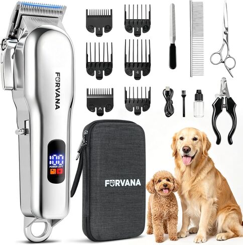 Furvana Set of 15 Dog Clippers for Grooming, Professional Dog Grooming Kit with 10W High-Torque Motor, Stainless Steel Blade, 6 Guide Combs, 49dB Quiet, 2000mAh, Corded & Cordless in Saudi Arabia