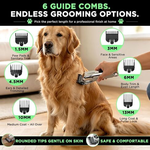 Furvana Set of 15 Dog Clippers for Grooming, Professional Dog Grooming Kit with 10W High-Torque Motor, Stainless Steel Blade, 6 Guide Combs, 49dB Quiet, 2000mAh, Corded & Cordless in Saudi Arabia