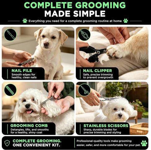 Furvana Set of 15 Dog Clippers for Grooming, Professional Dog Grooming Kit with 10W High-Torque Motor, Stainless Steel Blade, 6 Guide Combs, 49dB Quiet, 2000mAh, Corded & Cordless in Saudi Arabia