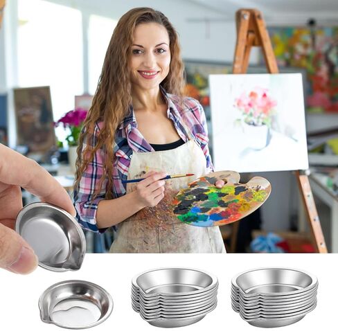 JJUNW 18 Pcs Stainless Steel Small Paint Tray, 2in Round Paint Mixing Cups in Saudi Arabia