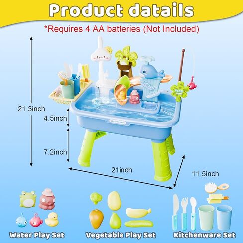 Water Table for Toddlers 1-3, Mini Water Table Toys with Pump for Kids Ages 4-8, 4-in-1 Play Sink with Running Water for Kids Outdoor Play, Kitchen Pretend Play(Blue) in Saudi Arabia