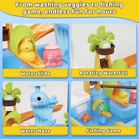 Water Table for Toddlers 1-3, Mini Water Table Toys with Pump for Kids Ages 4-8, 4-in-1 Play Sink with Running Water for Kids Outdoor Play, Kitchen Pretend Play(Blue) in Saudi Arabia
