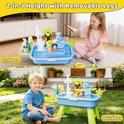 Water Table for Toddlers 1-3, Mini Water Table Toys with Pump for Kids Ages 4-8, 4-in-1 Play Sink with Running Water for Kids Outdoor Play, Kitchen Pretend Play(Blue) in Saudi Arabia