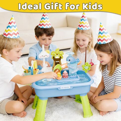 Water Table for Toddlers 1-3, Mini Water Table Toys with Pump for Kids Ages 4-8, 4-in-1 Play Sink with Running Water for Kids Outdoor Play, Kitchen Pretend Play(Blue) in Saudi Arabia