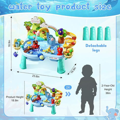 2027 Upgraded 10-in-1 Sand Water Table for Toddlers 1-3, Kids Sensory Table with Electric Water Pump & Elephant Faucet, Play Kitchen Sink with Food Accessories, Fishing Toy in Saudi Arabia