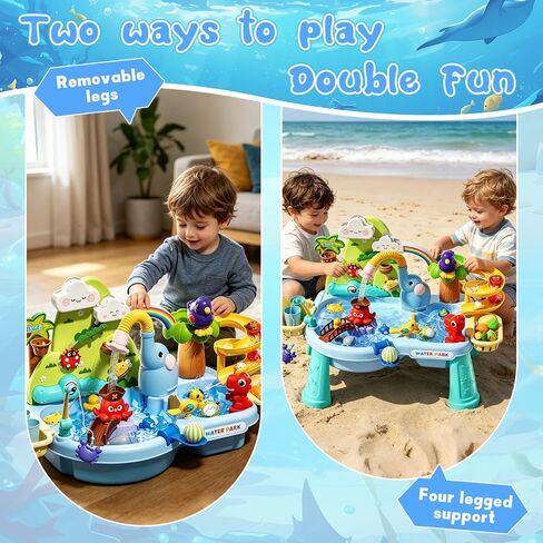 2027 Upgraded 10-in-1 Sand Water Table for Toddlers 1-3, Kids Sensory Table with Electric Water Pump & Elephant Faucet, Play Kitchen Sink with Food Accessories, Fishing Toy in Saudi Arabia