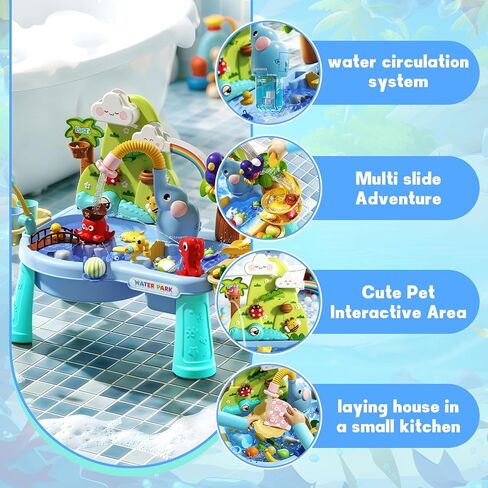 2027 Upgraded 10-in-1 Sand Water Table for Toddlers 1-3, Kids Sensory Table with Electric Water Pump & Elephant Faucet, Play Kitchen Sink with Food Accessories, Fishing Toy in Saudi Arabia