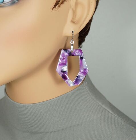 Vibrant Purple Acrylic Lightweight Boho Statement Earrings, Hypoallergenic Platinum Ear Wires, Gift for Her in Saudi Arabia