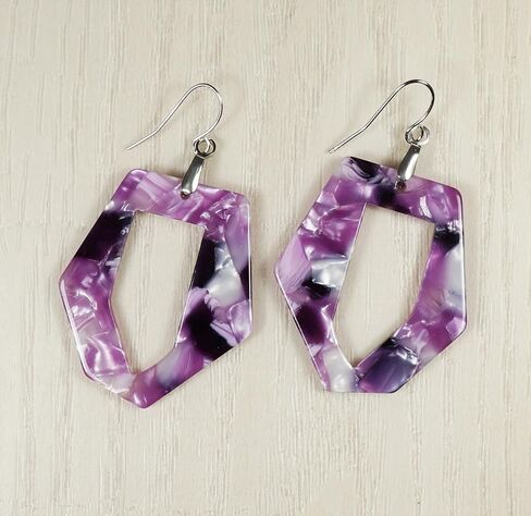 Vibrant Purple Acrylic Lightweight Boho Statement Earrings, Hypoallergenic Platinum Ear Wires, Gift for Her in Saudi Arabia