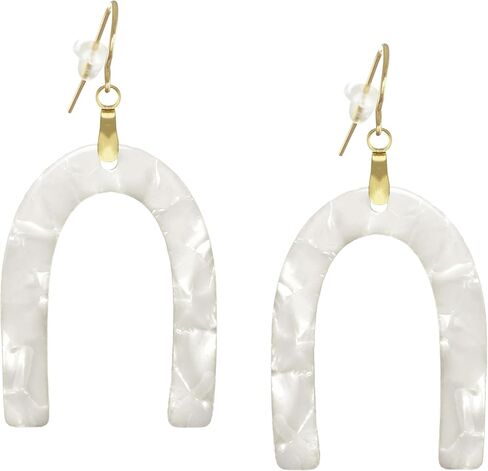 Modern Lightweight White U Shape Acrylic Boho Earrings, Hypoallergenic 18K Gold or Platinum Ear Wires in Saudi Arabia