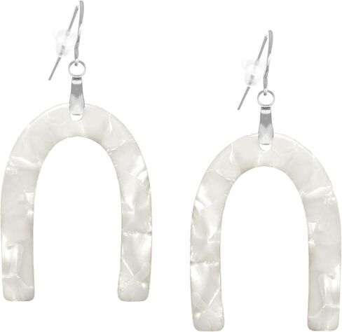 Modern Lightweight White U Shape Acrylic Boho Earrings, Hypoallergenic 18K Gold or Platinum Ear Wires in Saudi Arabia