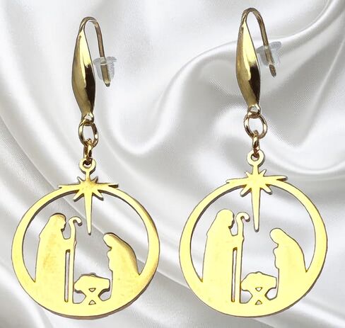 Handmade Christmas Earrings, Large Nativity Scene Charm in Kuwait