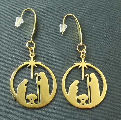 Handmade Christmas Earrings, Large Nativity Scene Charm in Kuwait
