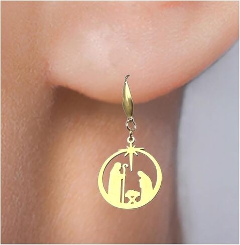 Handmade Christmas Earrings, Large Nativity Scene Charm in Kuwait