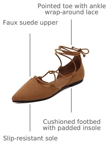 Meeshine Womens D'Orsay Pointy Toe Ankle Strap Wrap Ballet Flats Lace Up Flat Shoes in Kuwait