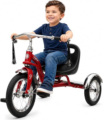 Flybar Classic Retro Tricycle For Toddlers Ages 2-4 With Adjustable Seat, Steel Frame, Chrome Handlebars & Stable Wide-Wheel Ride, Outdoor Ride-On Toddler Bike For Boys And Girls in Kuwait