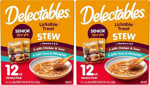 Delectables Lickable Treat Stew Senior 10+ Wet Cat Treat with Real Chicken, Food Topper, Hydrating, Grain-Free, No Fillers, No By-Products, No Added Preservatives, 1.4oz Pouch, 12ct in Kuwait