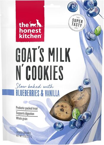 The Honest Kitchen Whole Grain Goat’s Milk N’ Cookies Dog Treats, Blueberry & Vanilla Recipe, Training Treats for Dogs, Crunchy Biscuits for Digestive Health Support, 8 oz Bag in Saudi Arabia
