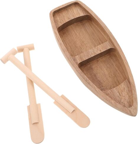 Miniature Wooden Boat Model with Paddle for Terrarium Decor in Kuwait