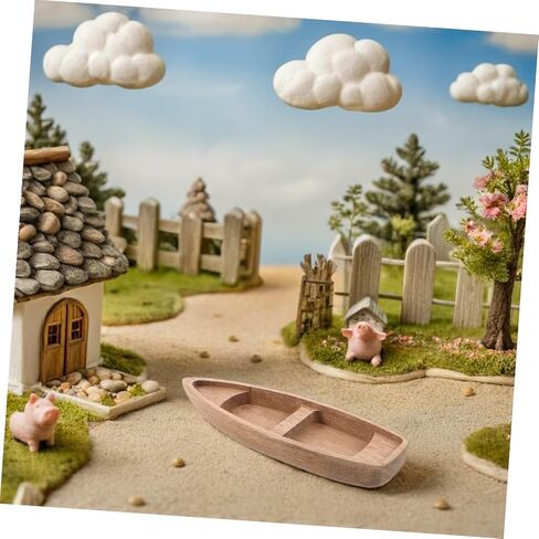 Miniature Wooden Boat Model with Paddle for Terrarium Decor in Kuwait