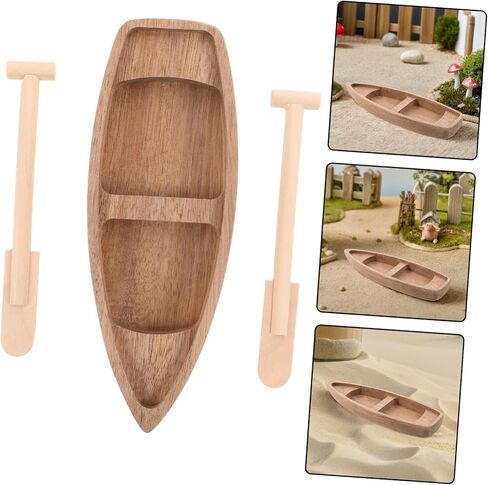 Miniature Wooden Boat Model with Paddle for Terrarium Decor in Kuwait