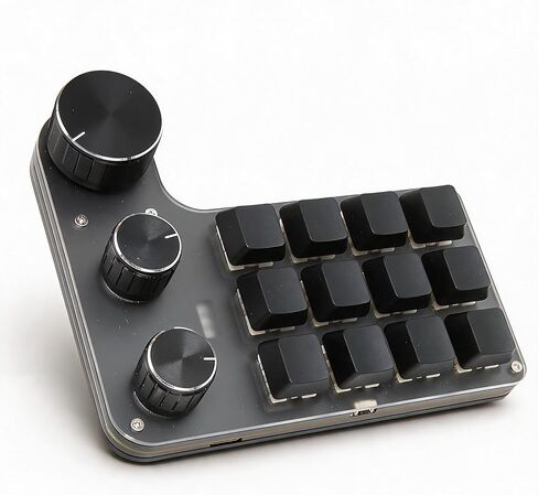 Mini Macro Mechanical Gaming Keyboard, 12 Keys 3 Knobs One Handed USB PC Keypad, Programmable Shortcut Custom Function Keyboard for Game Office (Wired USB) in Kuwait