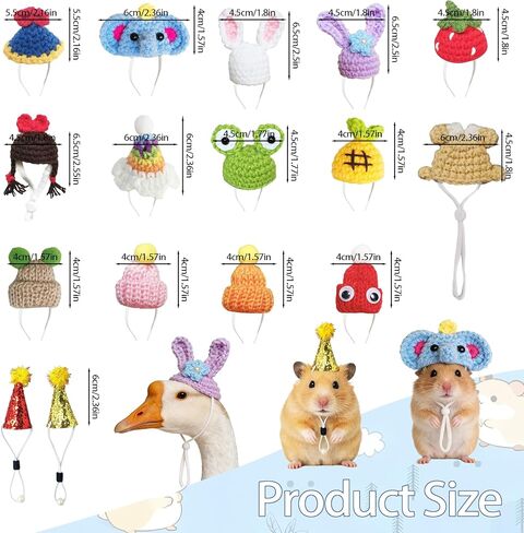 16Pcs Chicken Hats Adjustable Mini Hat, Hand Knitted Desk Goose Outfits kit in Saudi Arabia