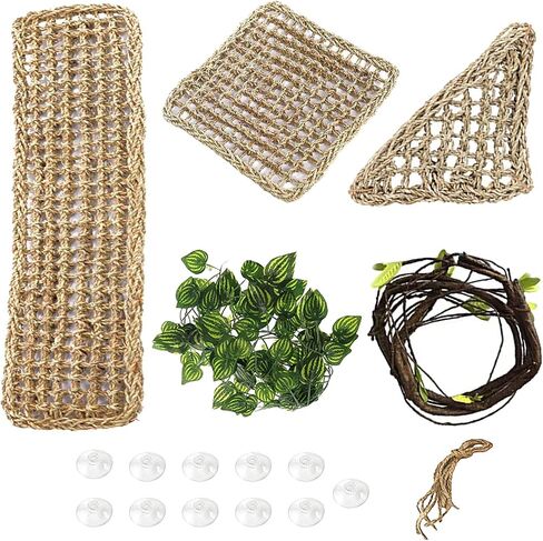 PINVNBY Bearded Dragon Hammock,Reptile Lounger Natural Seagrass Lizard Hammocks Habitat Tank Accessories Jungle Climber Vines Flexible Leaves Decor for Climbing Reptiles Chameleon Gecko Snakes in Kuwait