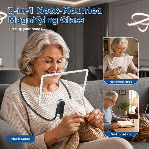 Rechargeable 5X Magnifying Glass with Light, Neck-Wearable in Kuwait