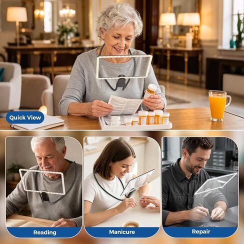 Rechargeable 5X Magnifying Glass with Light, Neck-Wearable in Kuwait