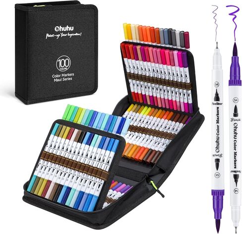 Ohuhu Adult Coloring Book Markers 60 Colors Dual Tip Water-Based-Maui-White in Kuwait