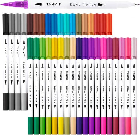 TANMIT 36 Dual-Tip Brush Pens, Art Markers for Adult Coloring Books in Kuwait