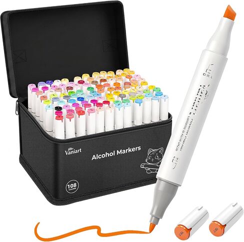 Professional Alcohol Markers, 108 Colors Fine & Chisel Sketch Pens in Kuwait