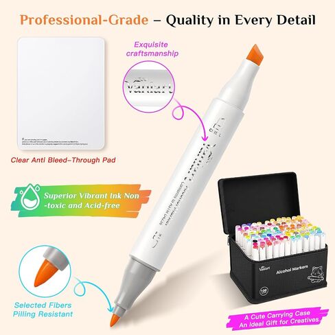 Professional Alcohol Markers, 108 Colors Fine & Chisel Sketch Pens in Kuwait