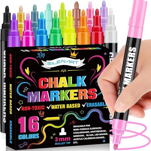 SILENART Chalk Markers for Blackboard, Chalkboard Markers - 16 Pack, 3mm in Kuwait