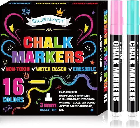 SILENART Chalk Markers for Blackboard, Chalkboard Markers - 16 Pack, 3mm in Kuwait