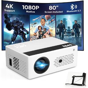 TMY Mini Projector, Upgraded 9500 Lumens Bluetooth Projector with 100" Screen, 1080P Full HD Portable Projector, Movie Projector Compatible with TV Stick Smartphone/HDMI/USB/AV, indoor & outdoor use in Kuwait
