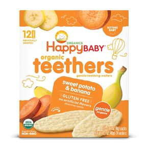 Happy Family Baby Gentle Teethers Organic Teething Wafers , 0.14 Ounce Packets (Box of 12) Soothing Rice Cookies for Teething Babies Dissolves Easily Gluten Free No Artificial Flavor in Kuwait