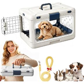 Foldable Hard Cat Carrier, Transparent Pet Crate for Cats & Small Dogs, Collapsible Travel Kennel with Ventilation & Urine Pad Mesh Grid, Portable Travel cage, Essential for pet Travel, White in Kuwait