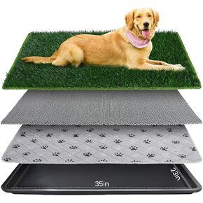 FURWAY Dog Grass Pad with Tray Artificial Grass Puppy Pee Pad for Dogs, Reusable 4-Layer Training Potty Pad with Tray, Quick Absorbent Indoor & Outdoor Portable Dog Patio Potty ( 35.4"x23.6") in Saudi Arabia