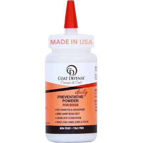 COAT DEFENSE Daily Preventative Powder | Made in USA | 3.5oz Waterless Dog Shampoo & Pet Deodorizer for Smelly Dogs | Provides Anti Itch Relief | Dog Dry Shampoo for Dry Itchy Skin in Kuwait