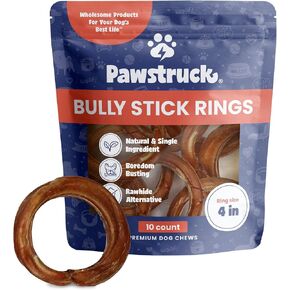 Pawstruck 4" Bully Rings, Rawide Free Premium Beef Pizzle Dog Chew, 3 Pack in Kuwait