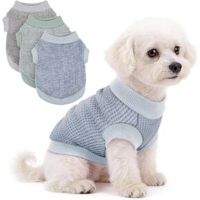 3 Pack Nylon Waffle Dog Shirts for Small Dogs, Lightweight Breathable Pet Sweatshirt, Warm Soft Puppy Clothes Outfit for Indoor Outdoor Dog Cat Apparel.Green Blue Gray XXS in Kuwait