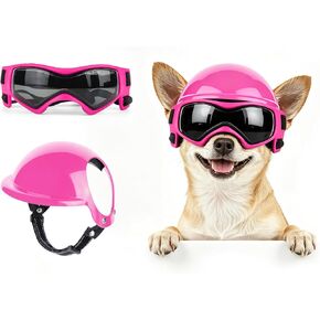 LESYPET Dog Helmet and Goggles for Extra Small Breed, Puppy Motorcycle Helmet with Ear Holes, UV Protection Extra Small Dog Sunglasses for Outdoor Activities/Riding/Walking in Kuwait