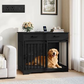 Hzuaneri 38.2 in Dog Crate Furniture with Storage & Power Indoor Dog Kennel in Saudi Arabia