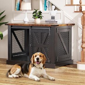 Vopeak 40 "Farmhouse Dog Crate Furniture ، قفص الكلب الشاق للكلاب الكبيرة المتوسطة ، الكلب الكلب الكلب الداخلي مع أبواب مزدوجة ، طاولة نهاية مقاومة للمضغ لغرفة المعيشة غرفة النوم ، الأسود in Kuwait
