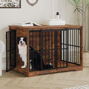 XL Dog Dog Crate Furniture ، 44.1 "أثاث بيت الكلب الداخلي مع باب الحظيرة ، قفص الكلب الخشبي طويل القامة ، قفص الكلب الثقيل للكلاب الكبيرة ، الطاولة الجانبية ، مكافحة ، بني ريفي DFC80101B in Kuwait