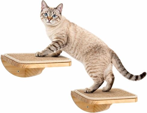 2 Set Wooden Cat Wall Shelves with Sisal Mat, Cat Wall Furniture Steps in Kuwait