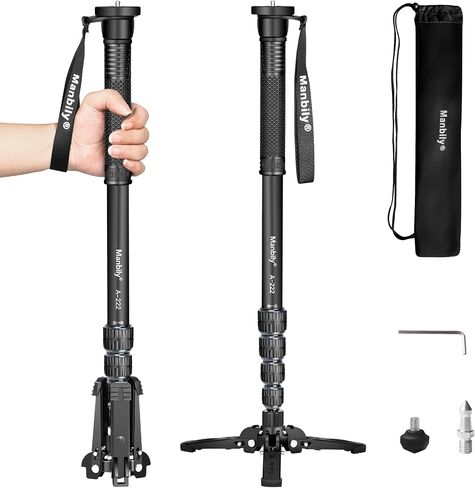 Manbily Extendable Camera Aluminum Monopod with Feet,Portable Travel Monopod with Removable Tripod Stand Base for DSLR Canon Nikon Sony Video Camcorder,5 Sections up to 67-in,Max Load 15.5 Lbs（A-222） in Kuwait